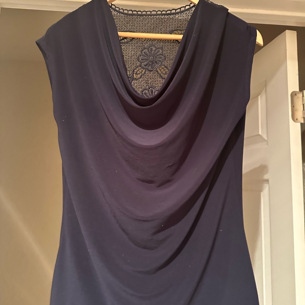 Suzie In The City Navy Cowl Neck Dress